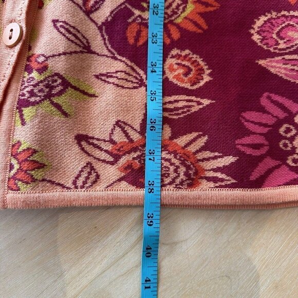 KOOI Knitwear Sz M Orange Red Floral Long Cardigan Artsy Boho Retro Festival Hip - Picture 13 of 13